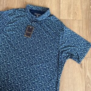 Architect Men's Big & Tall 2X S/S Polo Shirt Fish Bones Summer Blue Stretch NWT